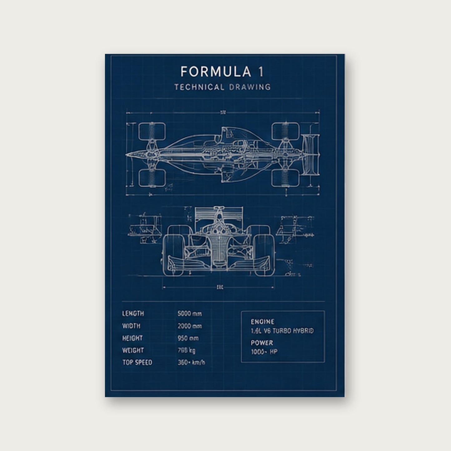 Formula 1 Teknik Çizim – Modern Çerçeveli Poster — Çerçevesiz — Paspartusuz — TabloLab