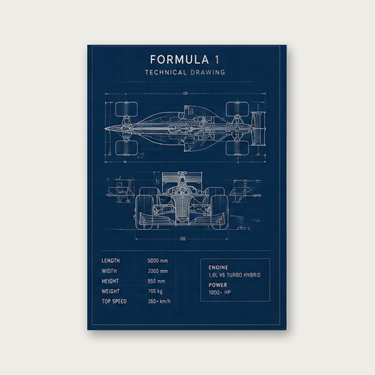 Formula 1 Teknik Çizim – Modern Çerçeveli Poster — Çerçevesiz — Paspartusuz — TabloLab