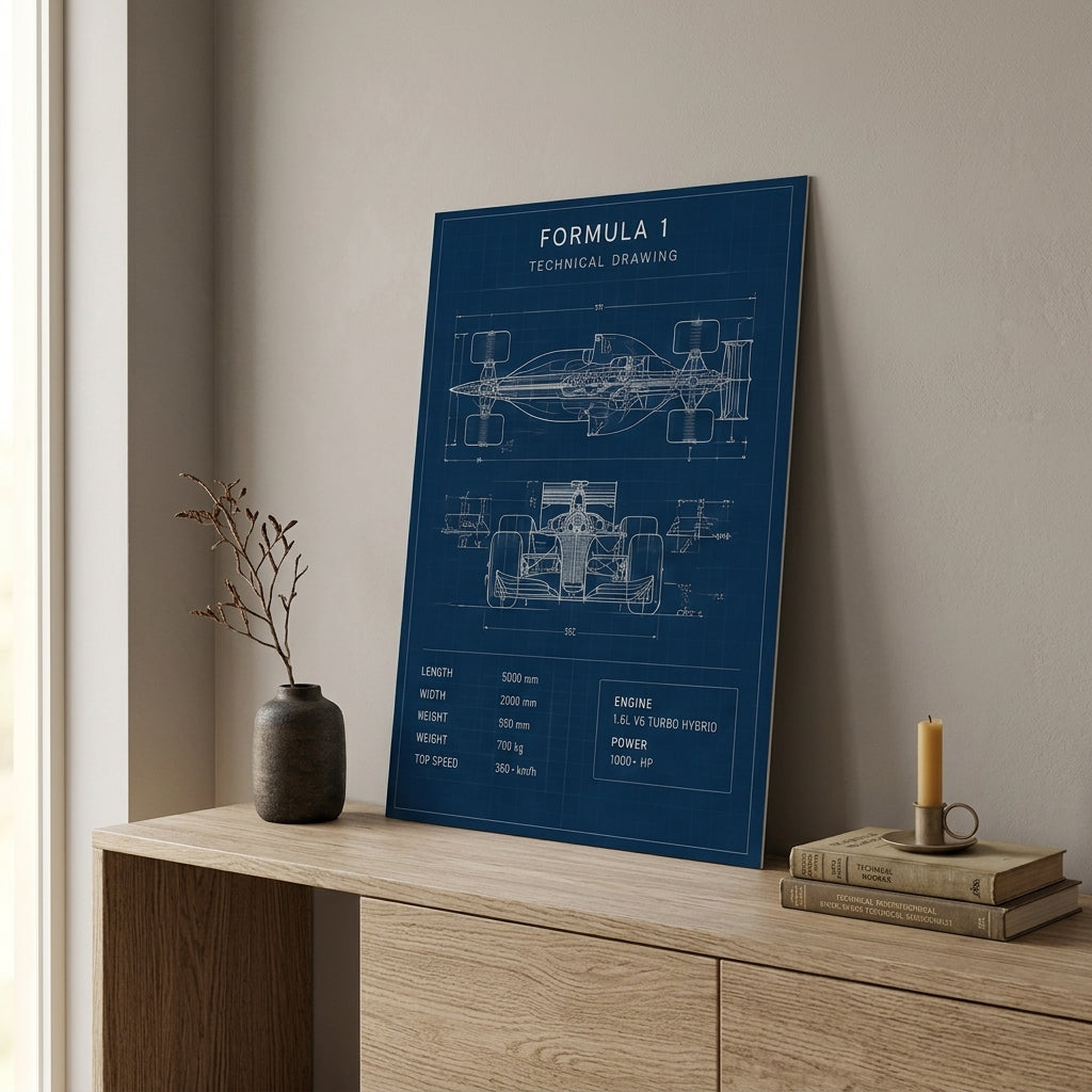 Formula 1 Teknik Çizim – Modern Çerçeveli Poster — Çerçevesiz — Paspartusuz — TabloLab