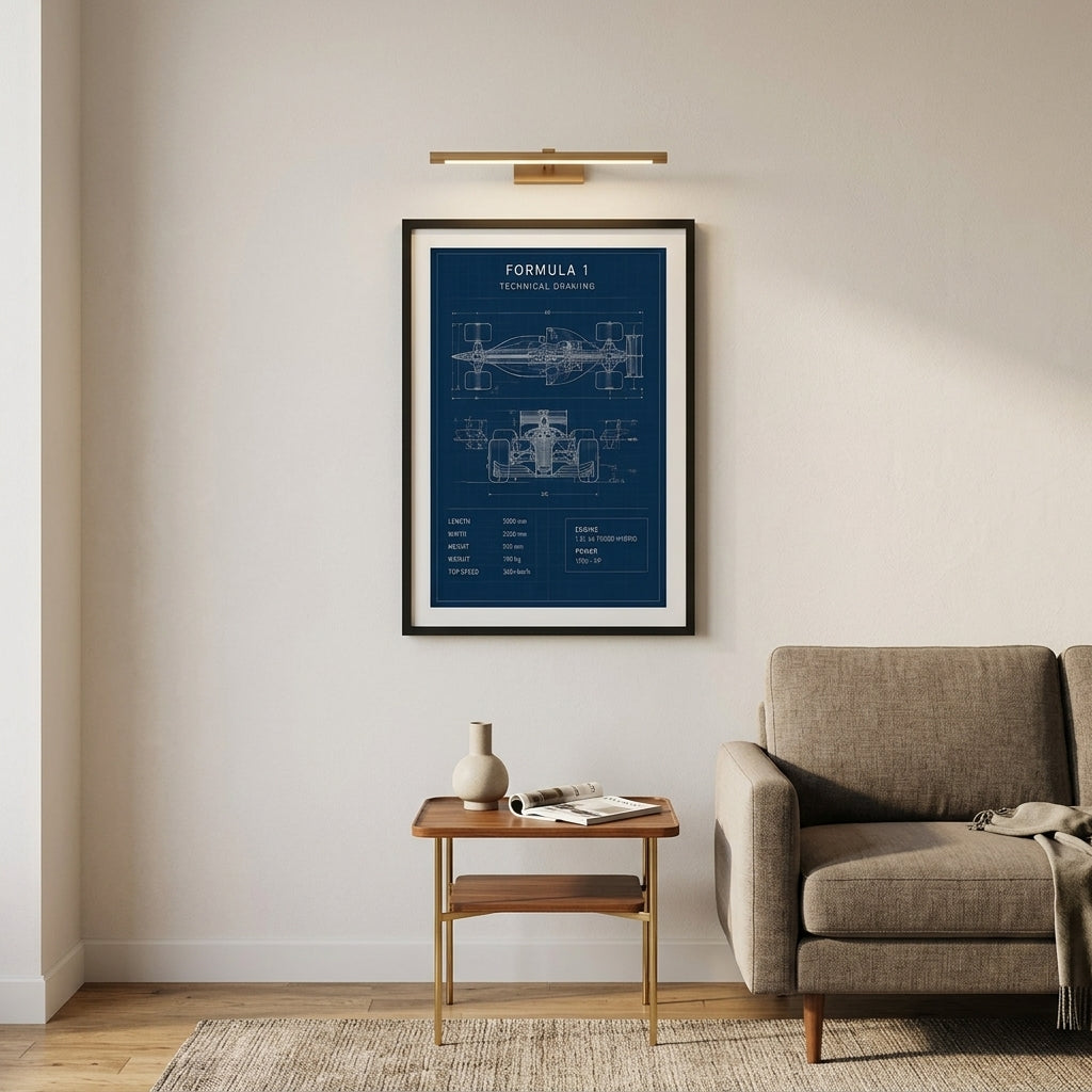 Formula 1 Teknik Çizim – Modern Çerçeveli Poster — Siyah — Paspartusuz — TabloLab