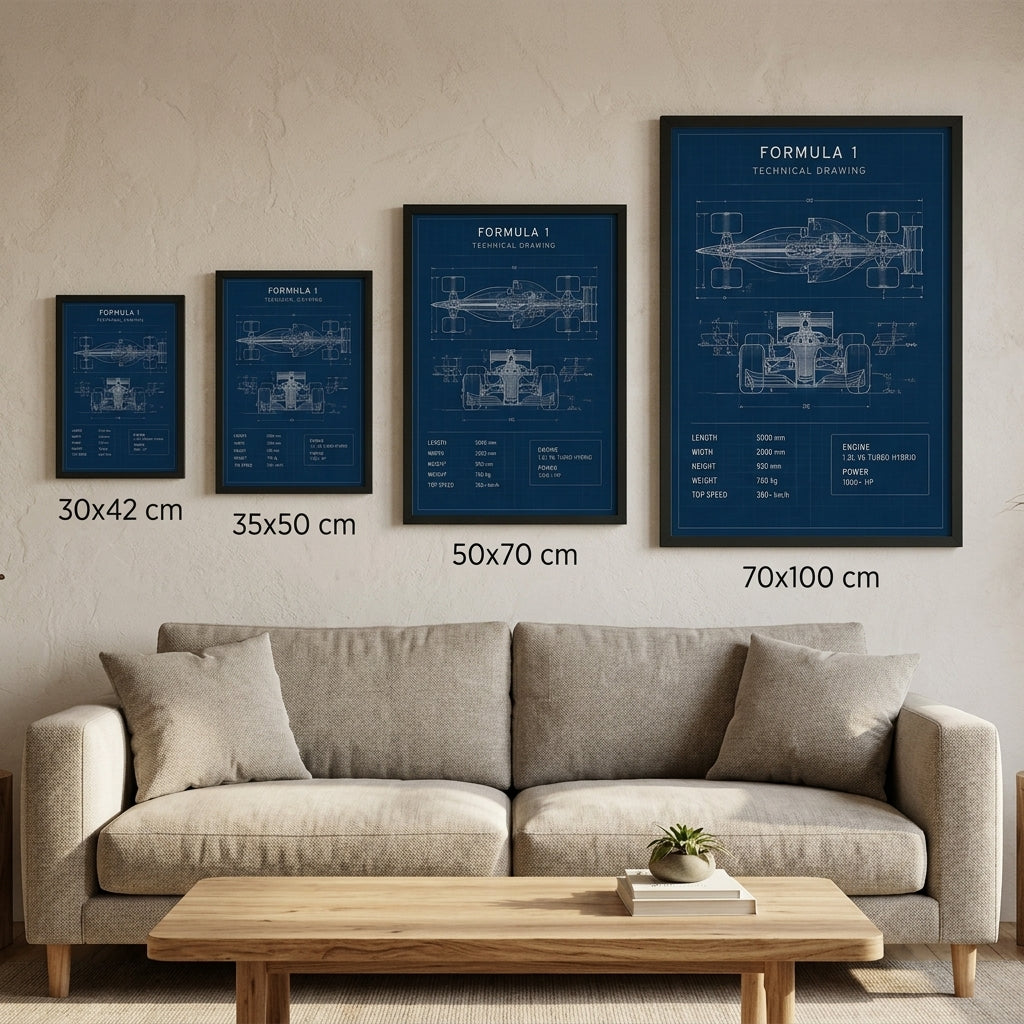 Formula 1 Teknik Çizim – Modern Çerçeveli Poster — Siyah — Paspartusuz — TabloLab