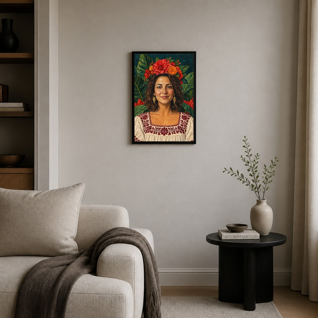 Frida’dan İlhamla Portre — Oda görünümü; tasarım gerçek çerçeve sahnesine yerleştirilmiştir