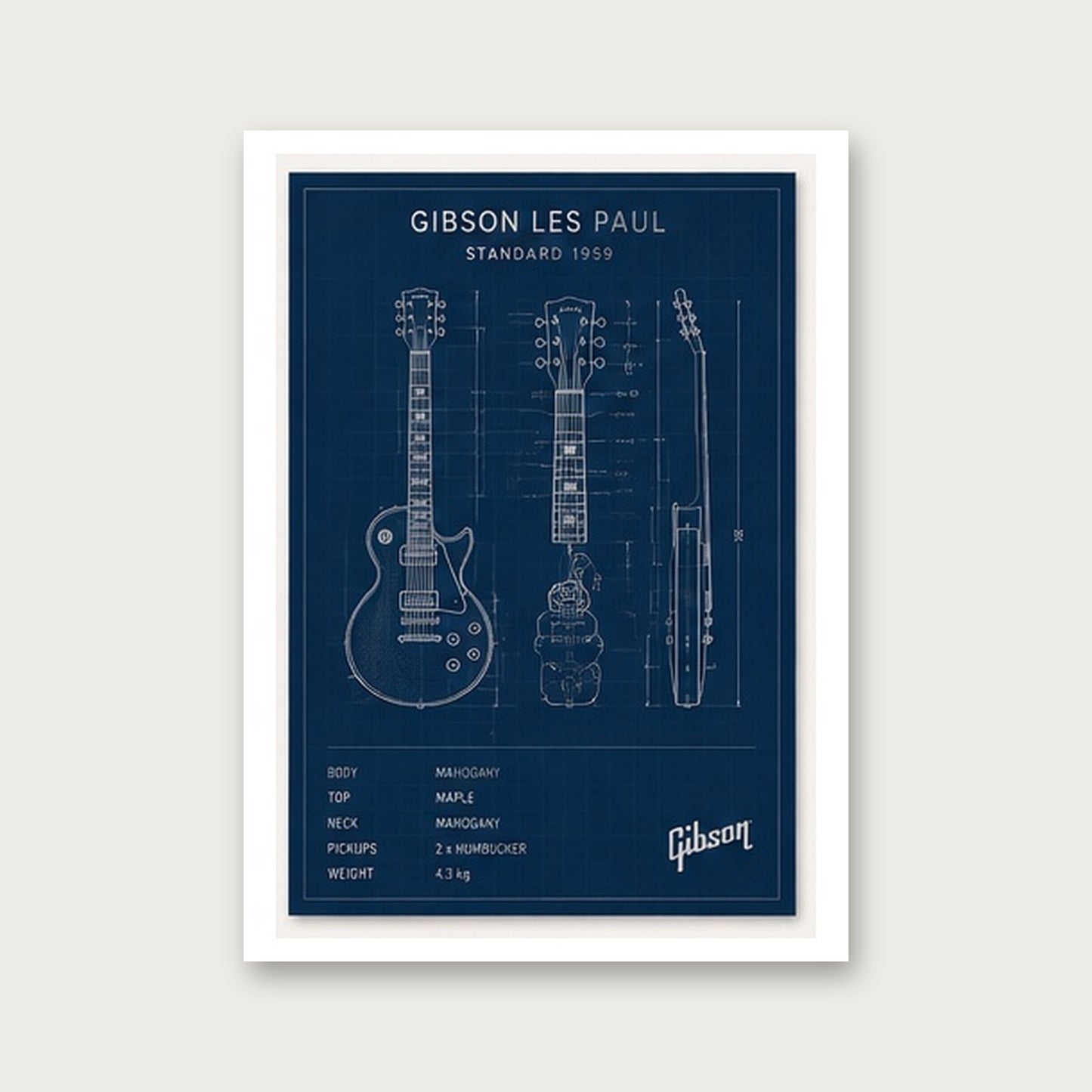 Gitar Mühendisliği – Teknik Çizim Çerçeveli Poster — Çerçevesiz — Paspartulu — TabloLab