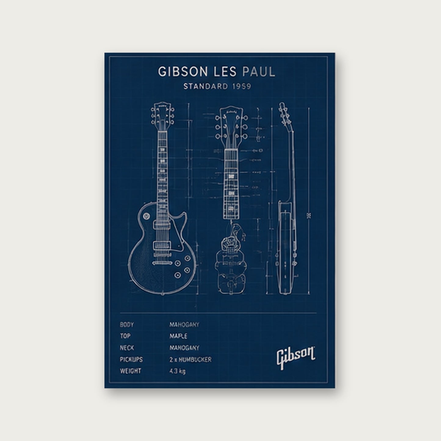 Gitar Mühendisliği – Teknik Çizim Çerçeveli Poster — Çerçevesiz — Paspartusuz — TabloLab