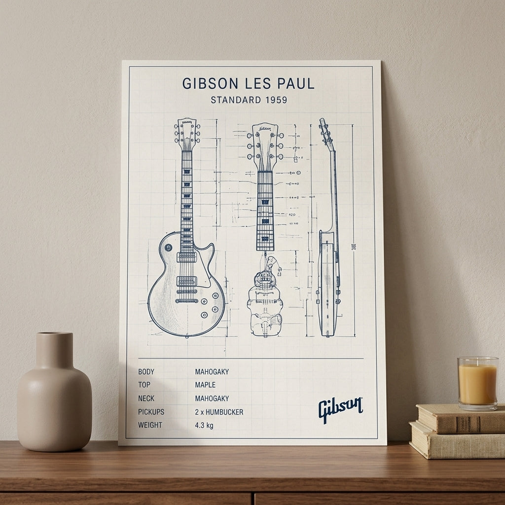 Gitar Mühendisliği – Teknik Çizim Çerçeveli Poster — Çerçevesiz — Paspartusuz — TabloLab