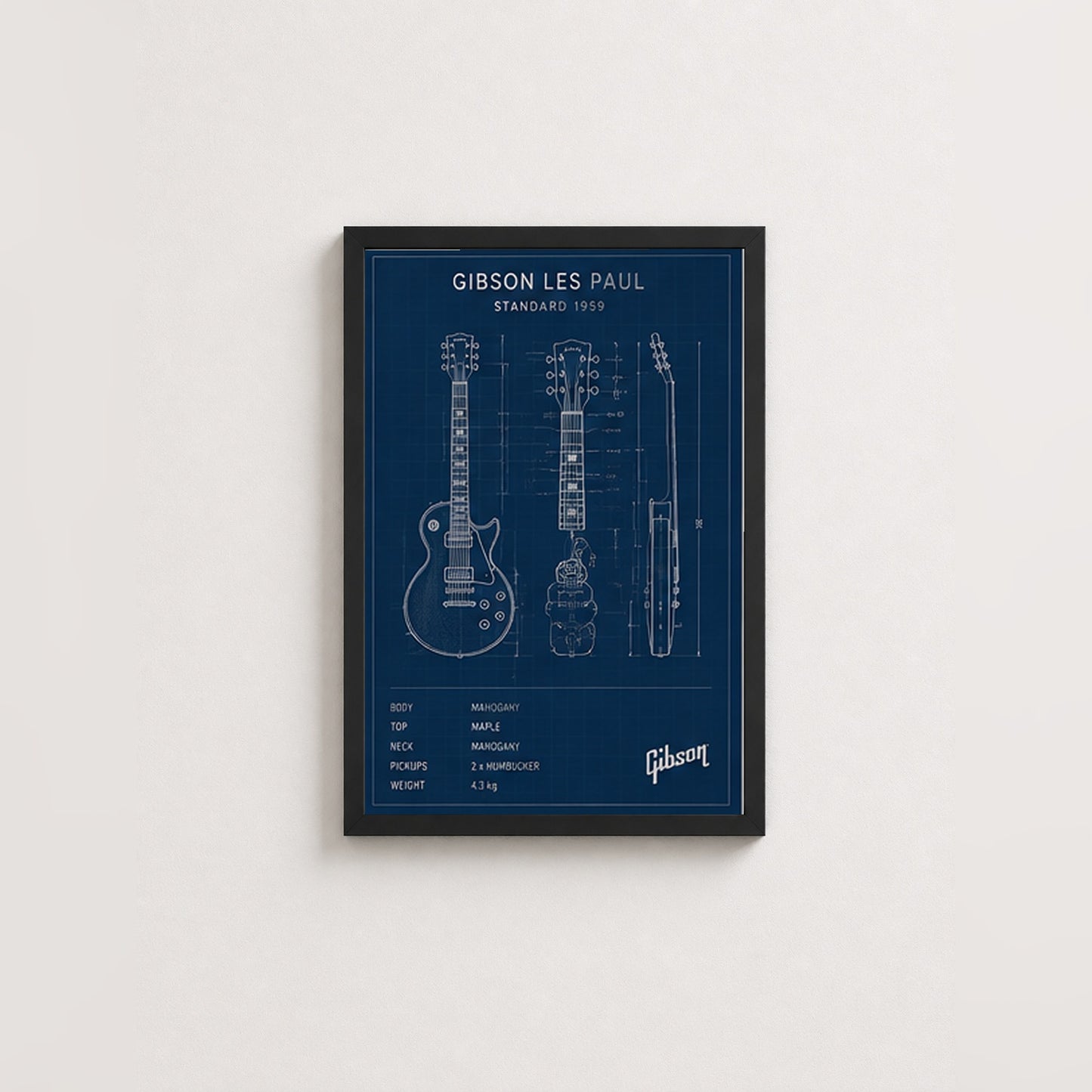 Gitar Mühendisliği – Teknik Çizim Çerçeveli Poster — Siyah — Paspartusuz — TabloLab