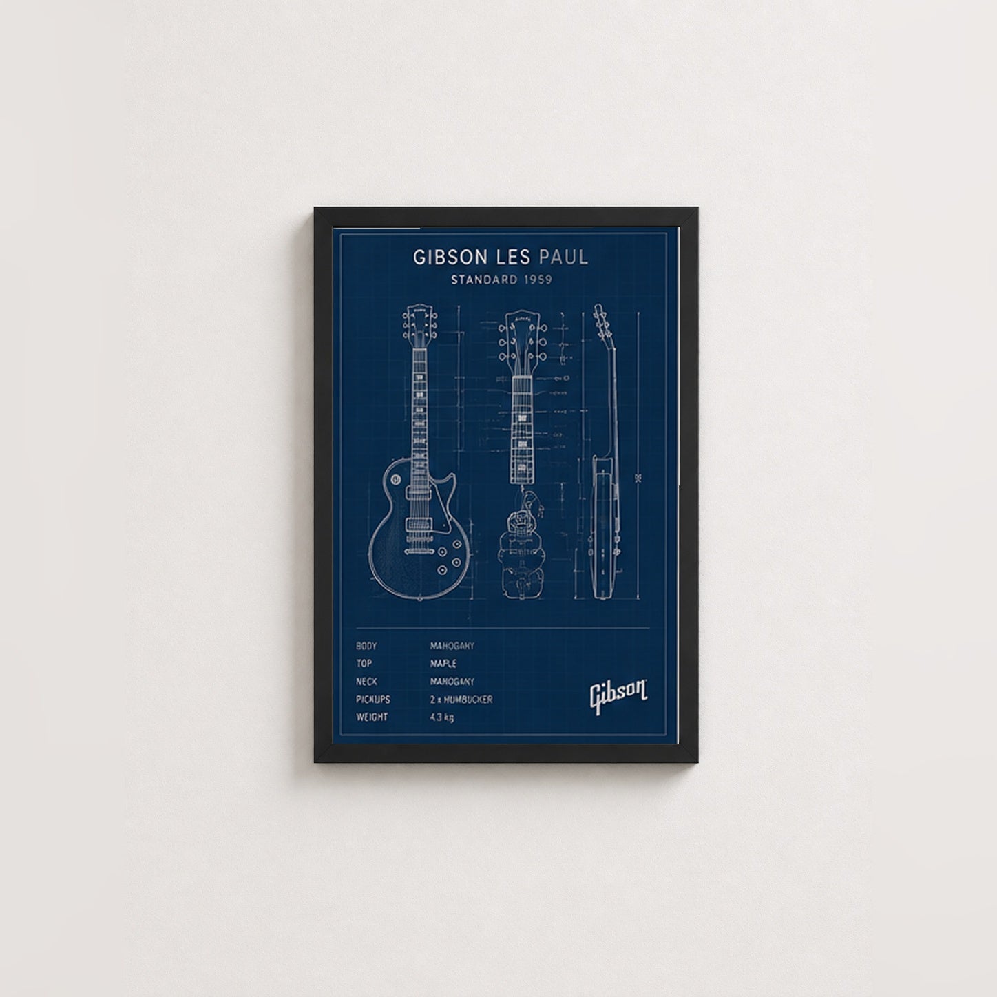 Gitar Mühendisliği – Teknik Çizim Çerçeveli Poster — Siyah — Paspartusuz — TabloLab