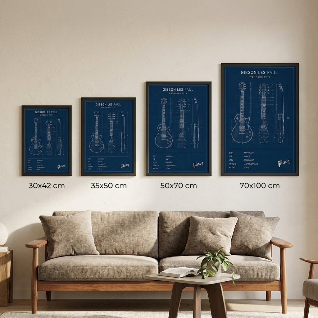 Gitar Mühendisliği – Teknik Çizim Çerçeveli Poster — Siyah — Paspartusuz — TabloLab