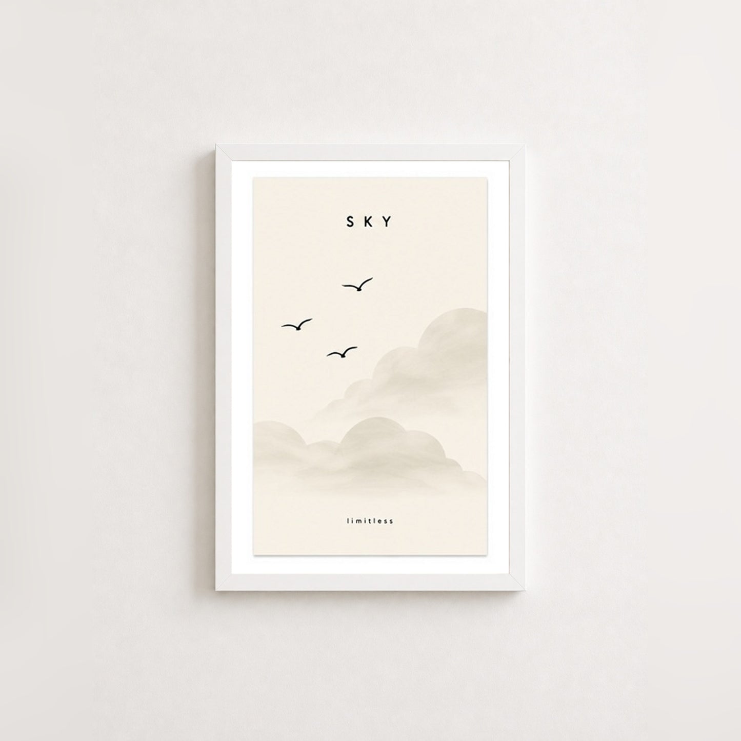 Gökyüzü Özgürlüğü – Minimal Çerçeveli Poster — Beyaz — Paspartulu — TabloLab