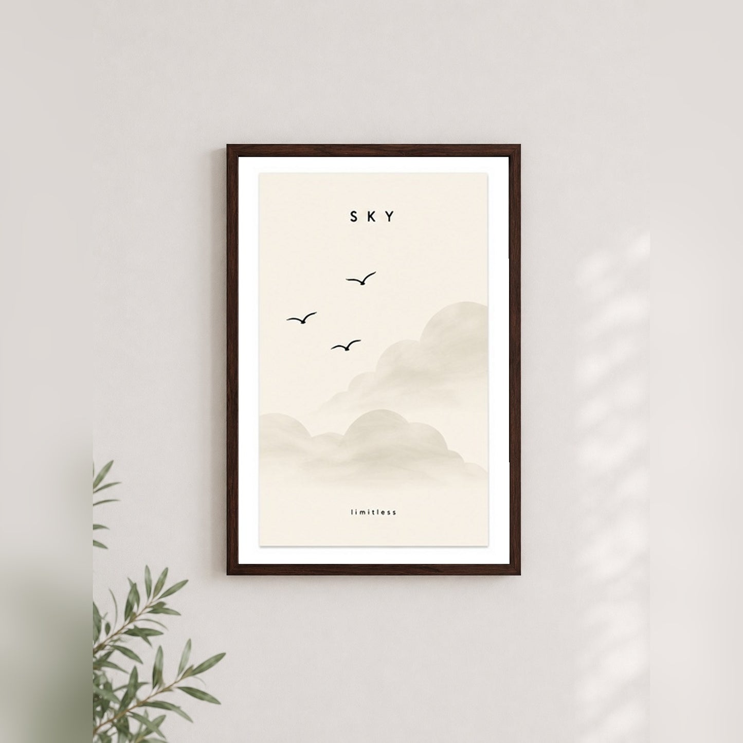 Gökyüzü Özgürlüğü – Minimal Çerçeveli Poster — Ceviz — Paspartulu — TabloLab