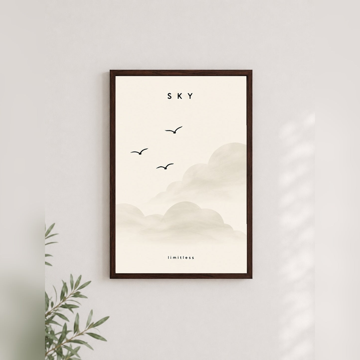 Gökyüzü Özgürlüğü – Minimal Çerçeveli Poster — Ceviz — Paspartusuz — TabloLab