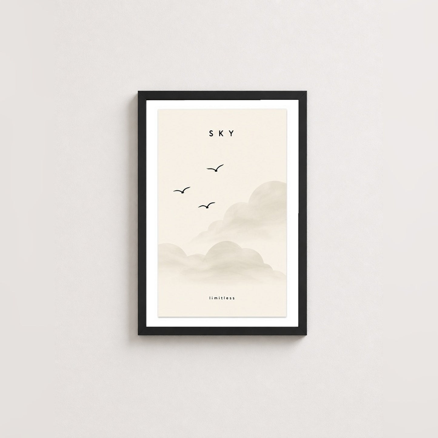 Gökyüzü Özgürlüğü – Minimal Çerçeveli Poster — Siyah — Paspartulu — TabloLab