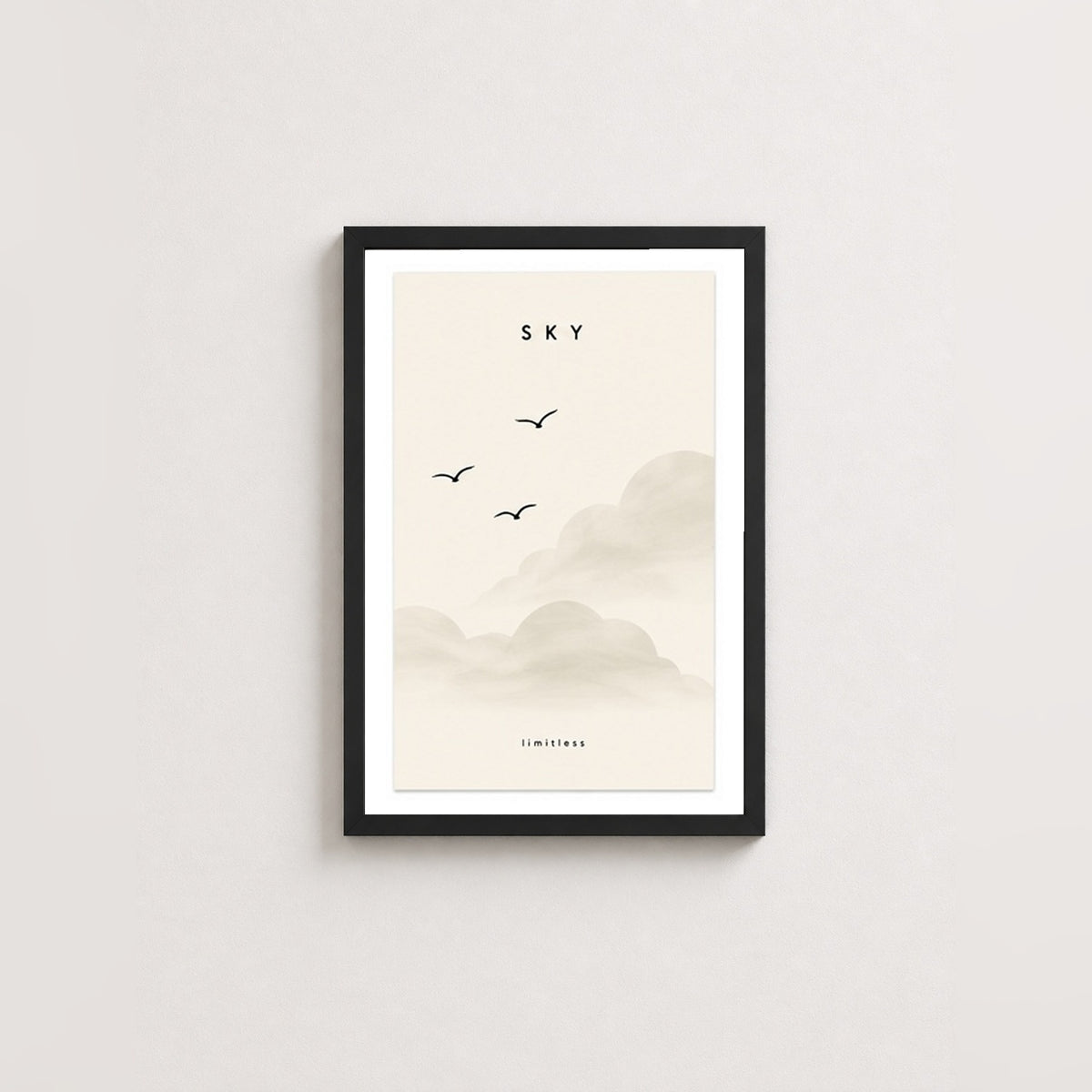 Gökyüzü Özgürlüğü – Minimal Çerçeveli Poster — Siyah — Paspartulu — TabloLab