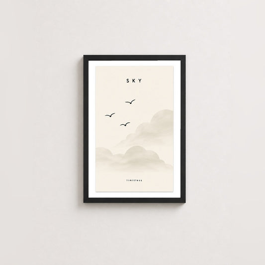 Gökyüzü Özgürlüğü – Minimal Çerçeveli Poster — Siyah — Paspartulu — TabloLab