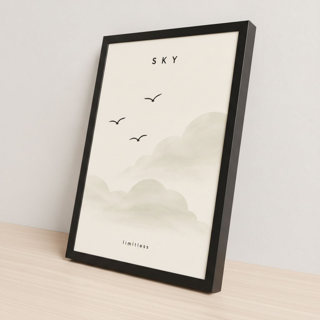 Gökyüzü Özgürlüğü – Minimal Çerçeveli Poster — Siyah — Paspartusuz — TabloLab