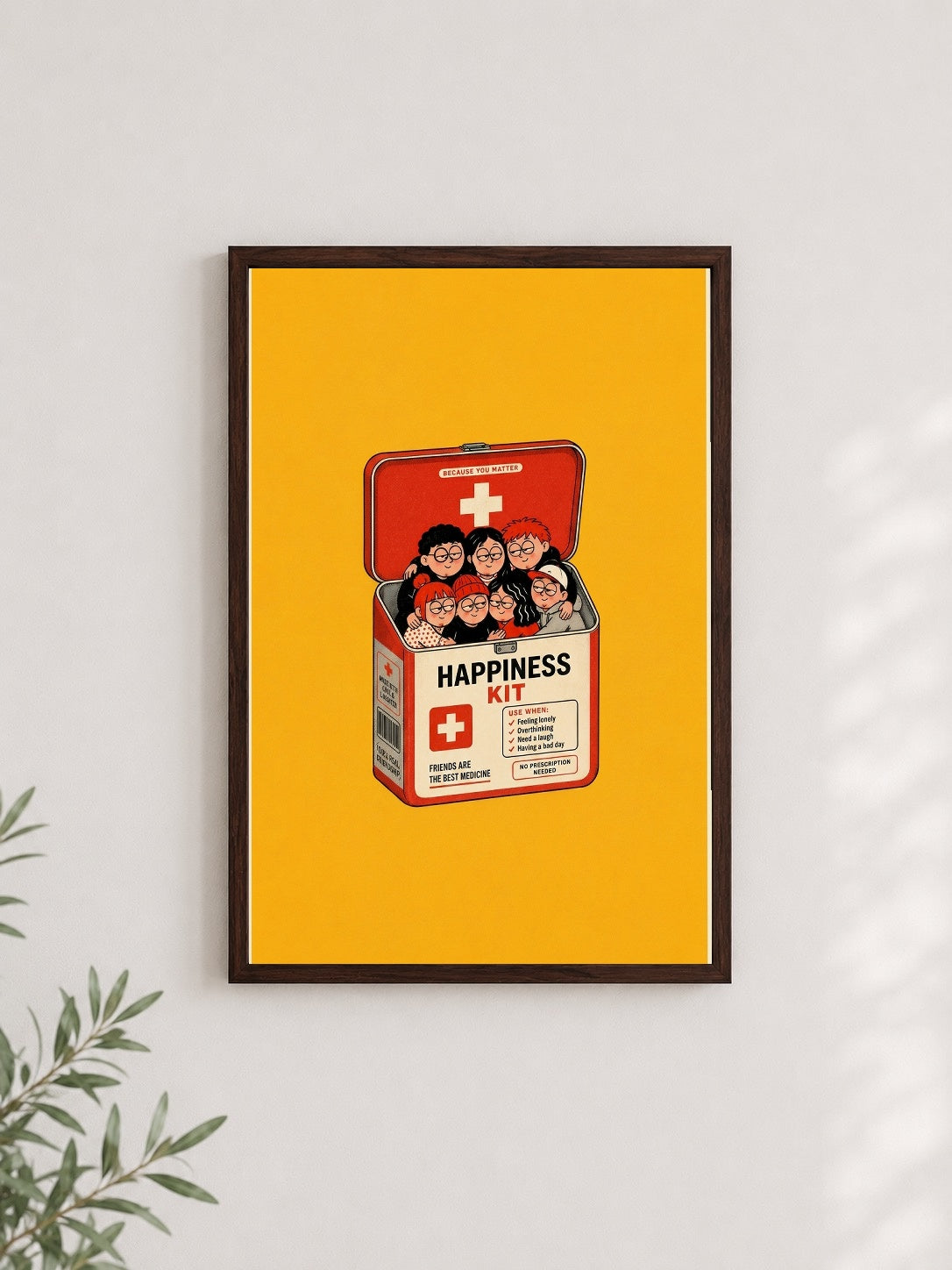 Happiness Kit – İllüstrasyon Çerçeveli Poster — Ceviz Çerçeve — TabloLab