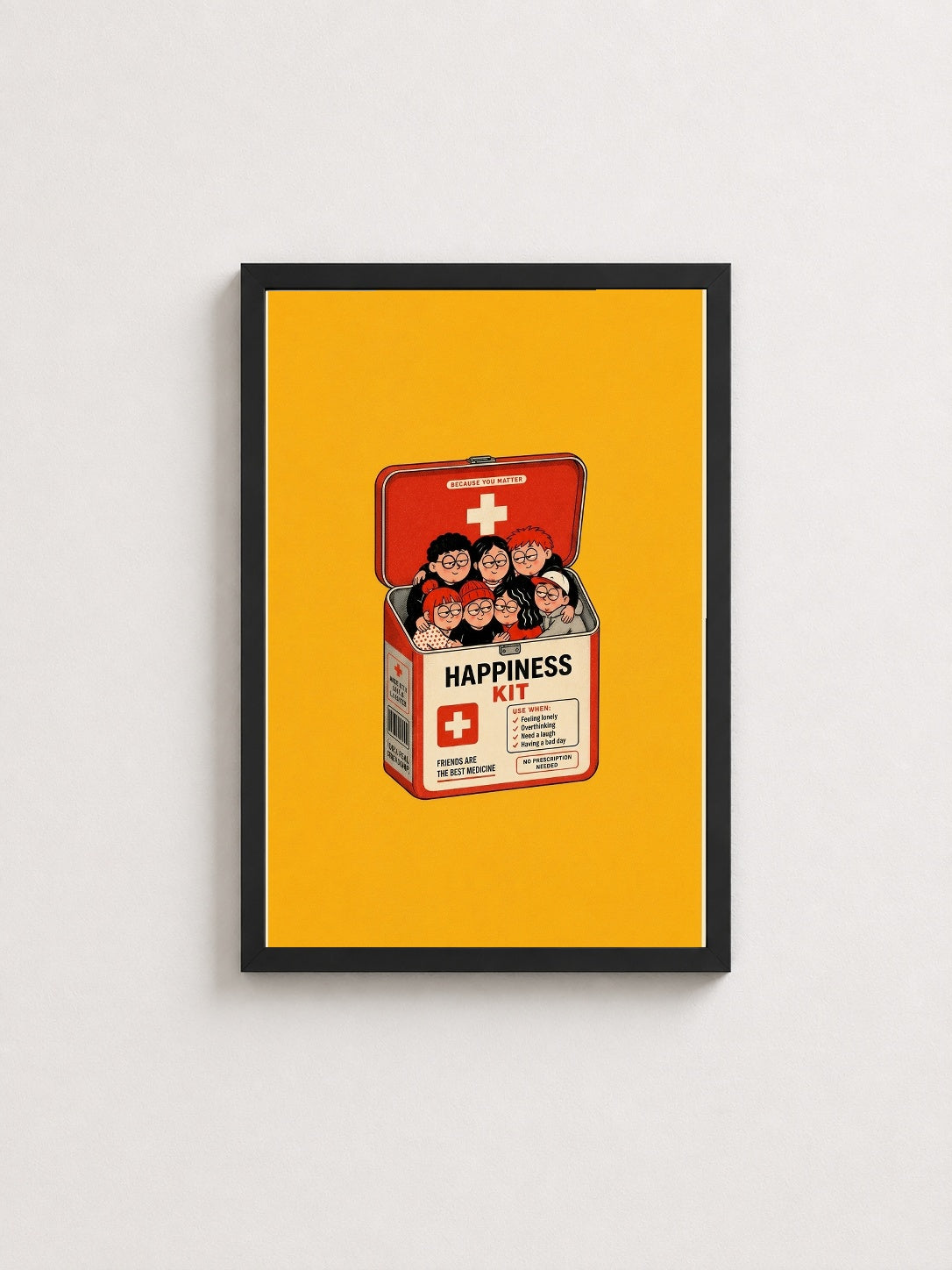 Happiness Kit – İllüstrasyon Çerçeveli Poster — Siyah Çerçeve — TabloLab