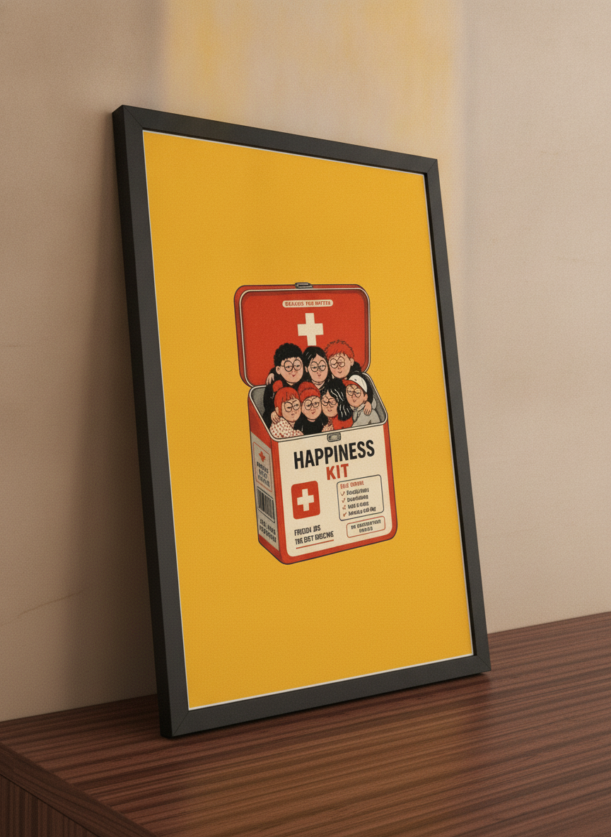 Happiness Kit – İllüstrasyon Çerçeveli Poster — Siyah Çerçeve — TabloLab