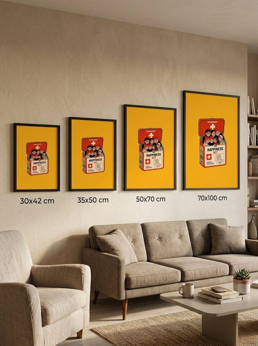 Happiness Kit – İllüstrasyon Çerçeveli Poster — Siyah Çerçeve — TabloLab