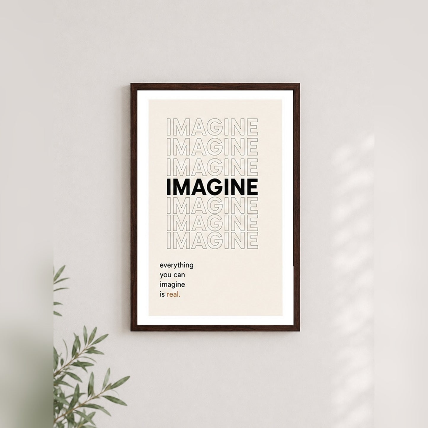 Hayal Gücünün Gücü – Minimal Çerçeveli Poster — Ceviz — Beyaz Kenarlı — TabloLab