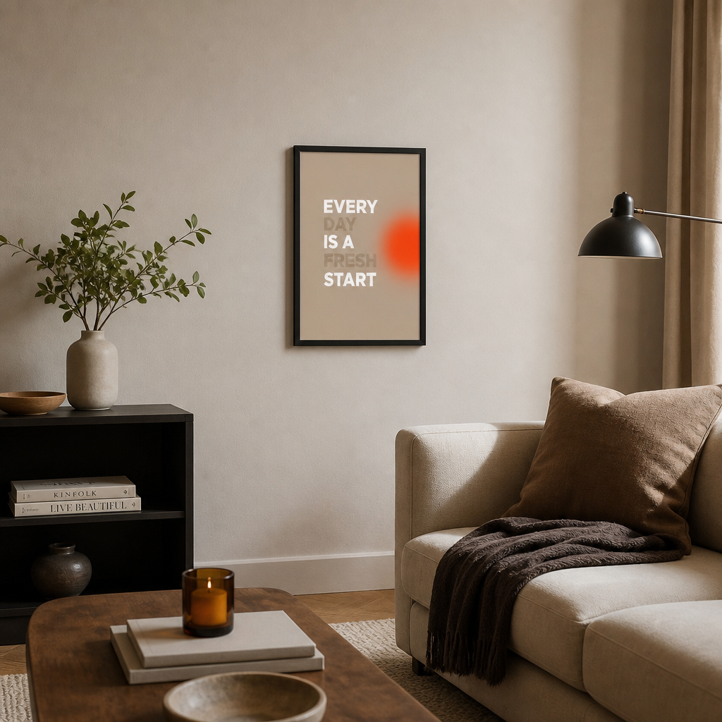 Her Gün Yeni Bir Başlangıç – Modern Çerçeveli Poster — Siyah — Tam Baskı — TabloLab