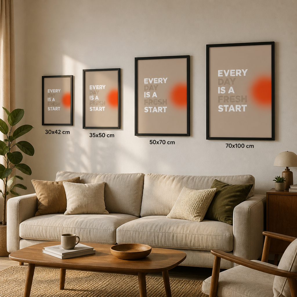 Her Gün Yeni Bir Başlangıç – Modern Çerçeveli Poster — Siyah — Tam Baskı — TabloLab