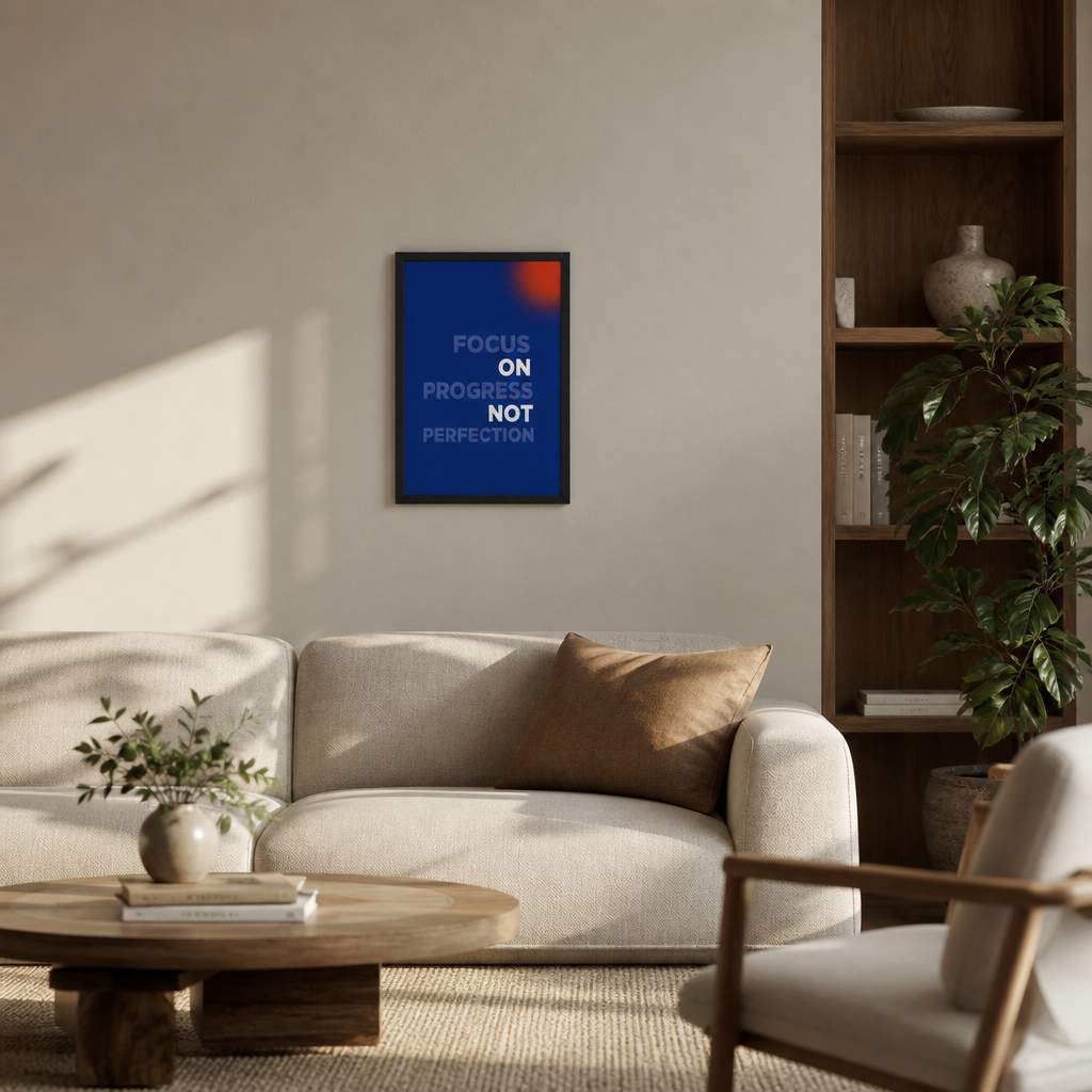 İlerlemeye Odaklan – Modern Çerçeveli Poster — Siyah — Tam Baskı — TabloLab