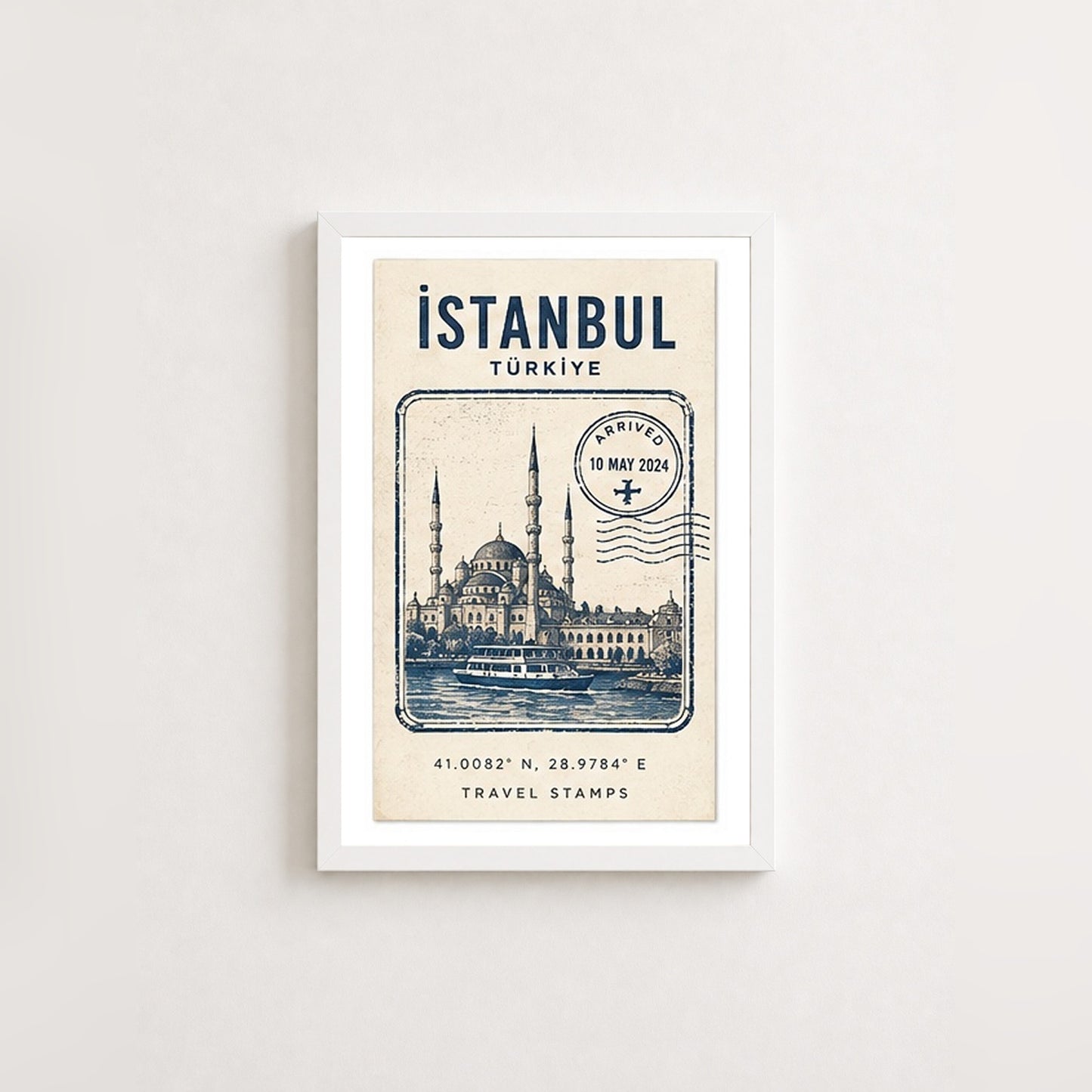 İstanbul Hatırası – Vintage Çerçeveli Poster — Beyaz — Paspartulu — TabloLab