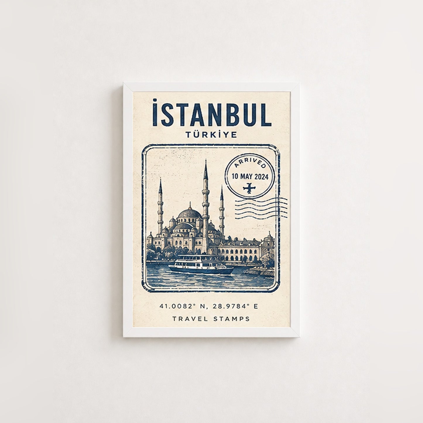 İstanbul Hatırası – Vintage Çerçeveli Poster — Beyaz — Paspartusuz — TabloLab