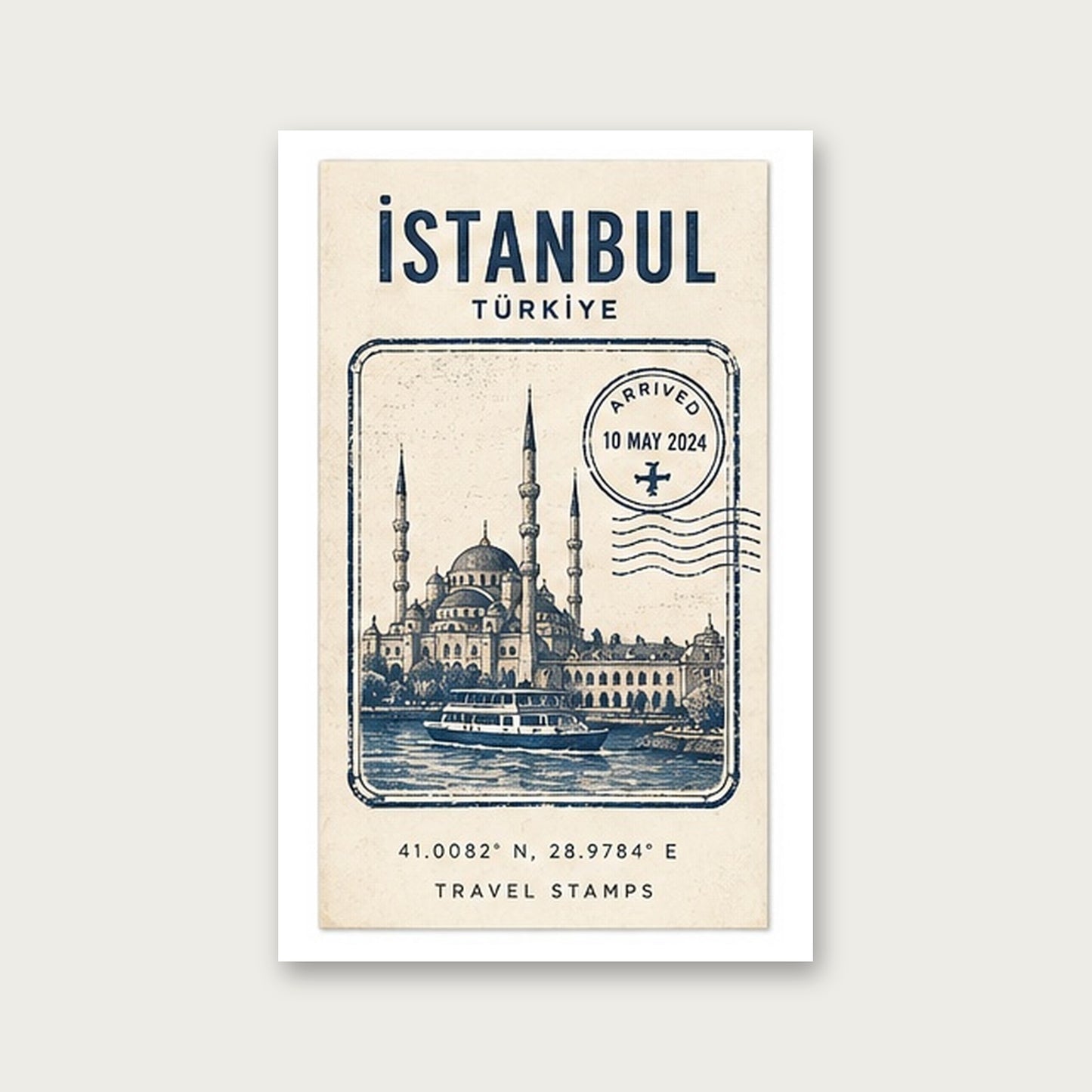 İstanbul Hatırası – Vintage Çerçeveli Poster — Çerçevesiz — Paspartulu — TabloLab