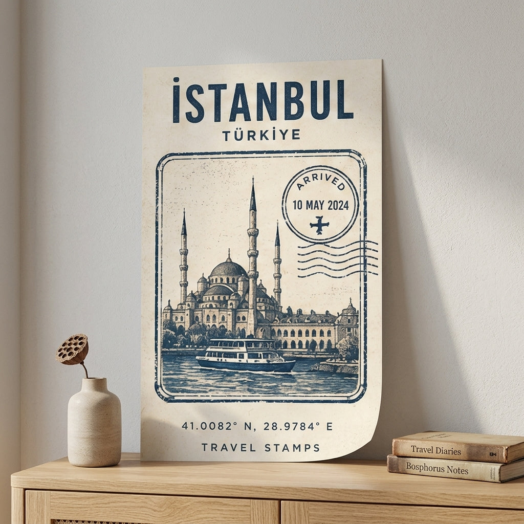 İstanbul Hatırası – Vintage Çerçeveli Poster — Çerçevesiz — Paspartusuz — TabloLab