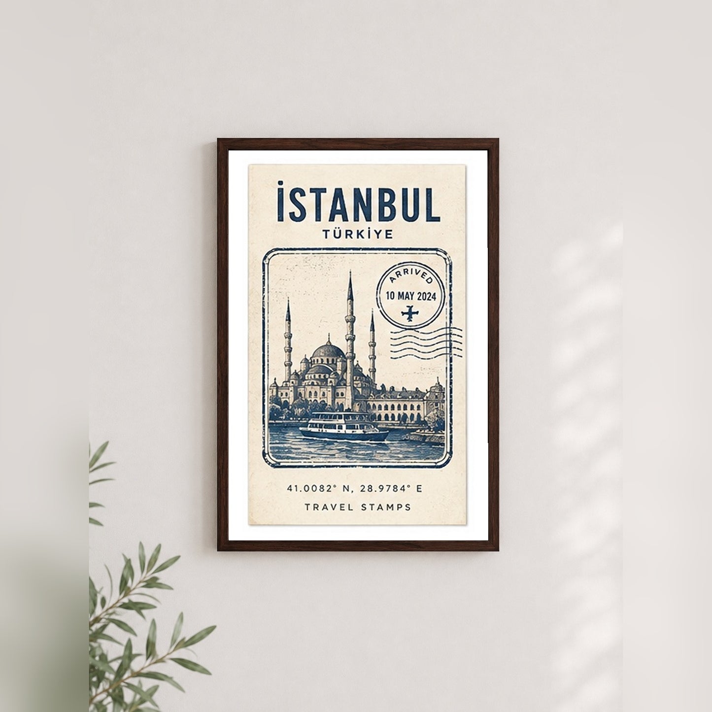 İstanbul Hatırası – Vintage Çerçeveli Poster — Ceviz — Paspartulu — TabloLab