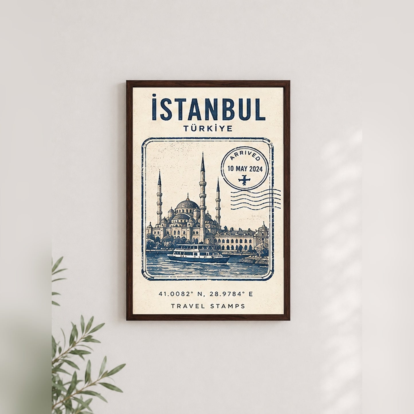 İstanbul Hatırası – Vintage Çerçeveli Poster — Ceviz — Paspartusuz — TabloLab