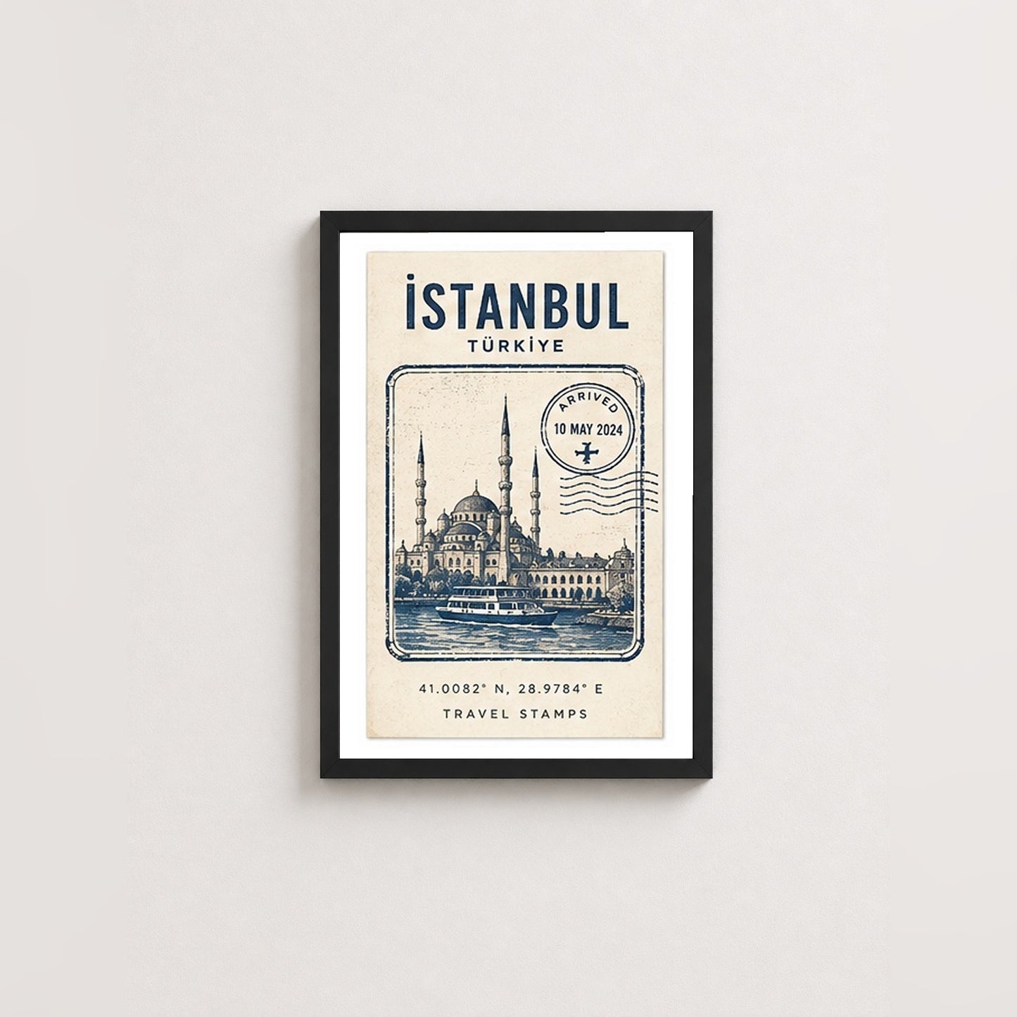 İstanbul Hatırası – Vintage Çerçeveli Poster — Siyah — Paspartulu — TabloLab