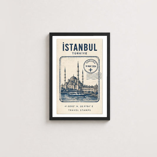 İstanbul Hatırası – Vintage Çerçeveli Poster — Siyah — Paspartulu — TabloLab