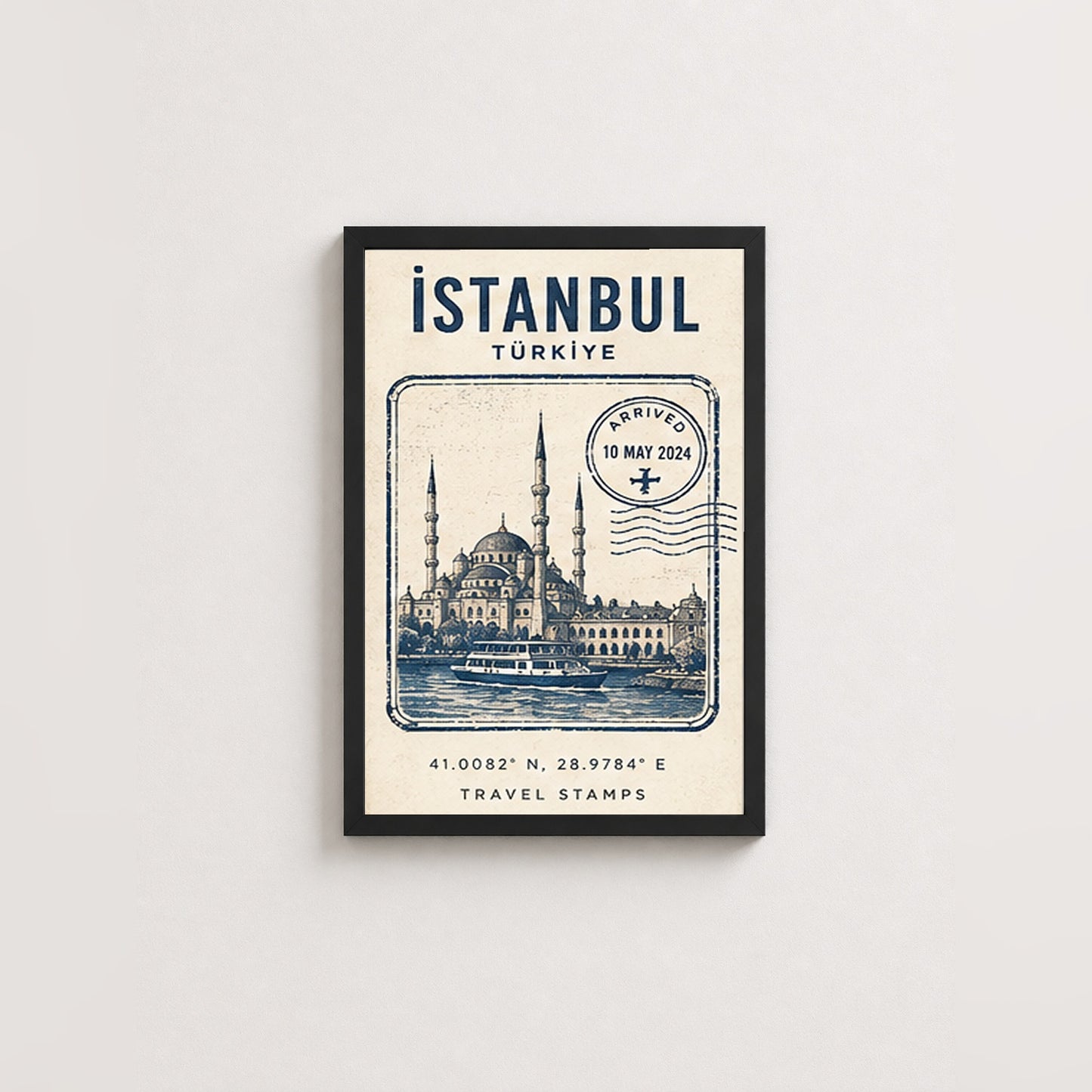 İstanbul Hatırası – Vintage Çerçeveli Poster — Siyah — Paspartusuz — TabloLab