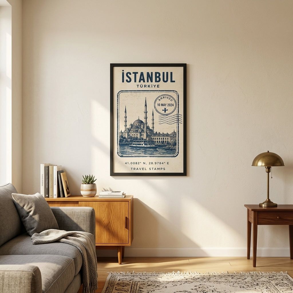 İstanbul Hatırası – Vintage Çerçeveli Poster — Siyah — Paspartusuz — TabloLab