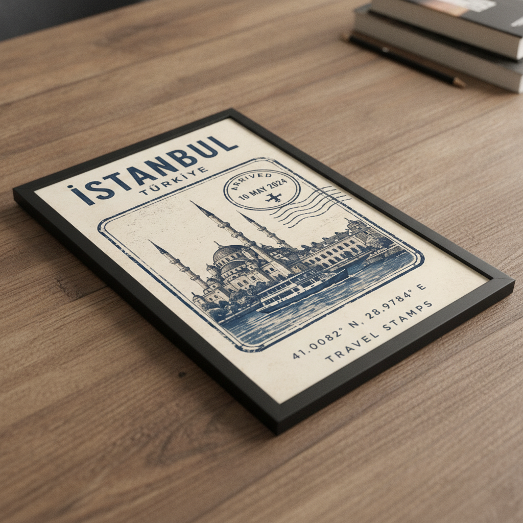 İstanbul Hatırası – Vintage Çerçeveli Poster — Siyah — Paspartusuz — TabloLab