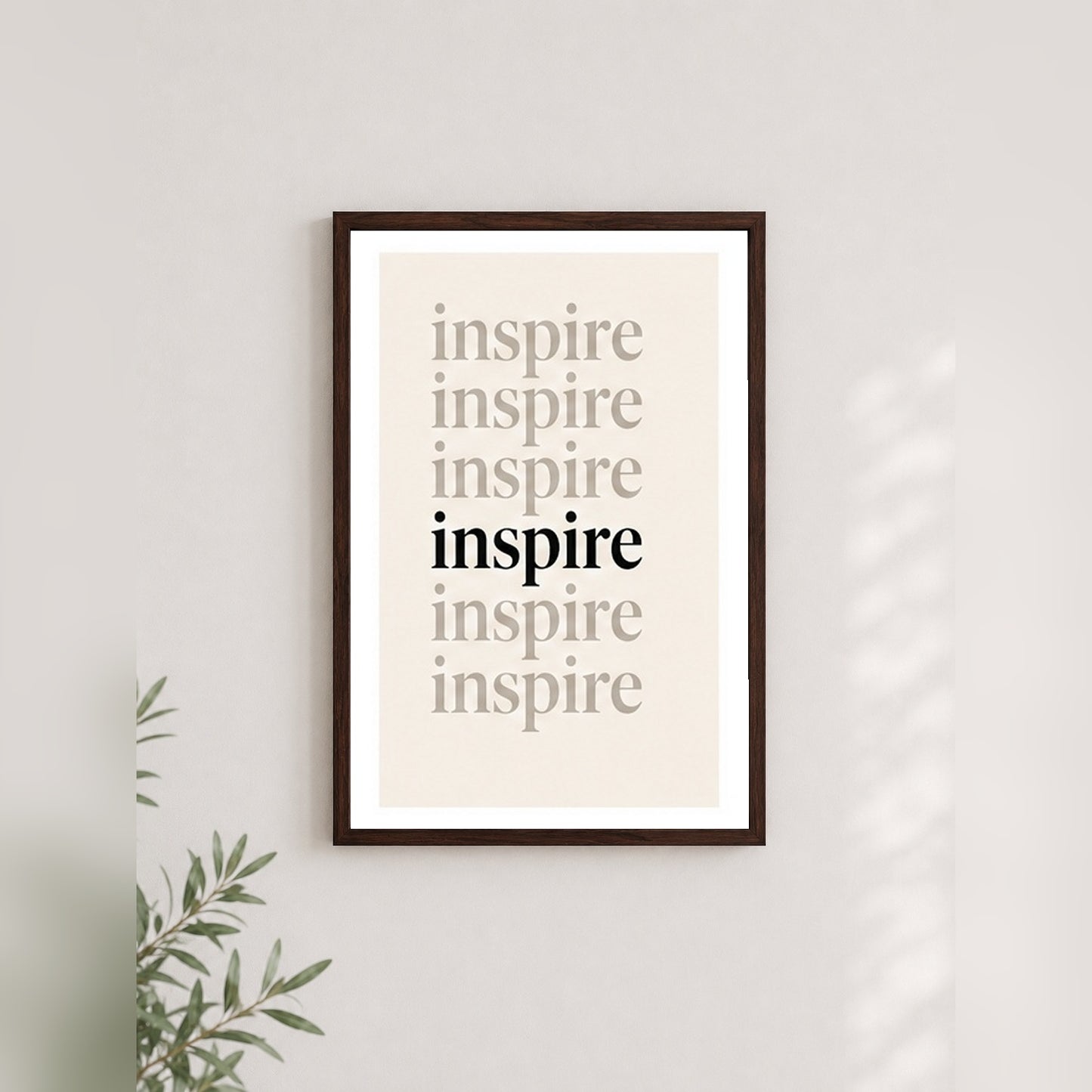 Inspire – Modern Çerçeveli Poster — Ceviz — Beyaz Kenarlı — TabloLab