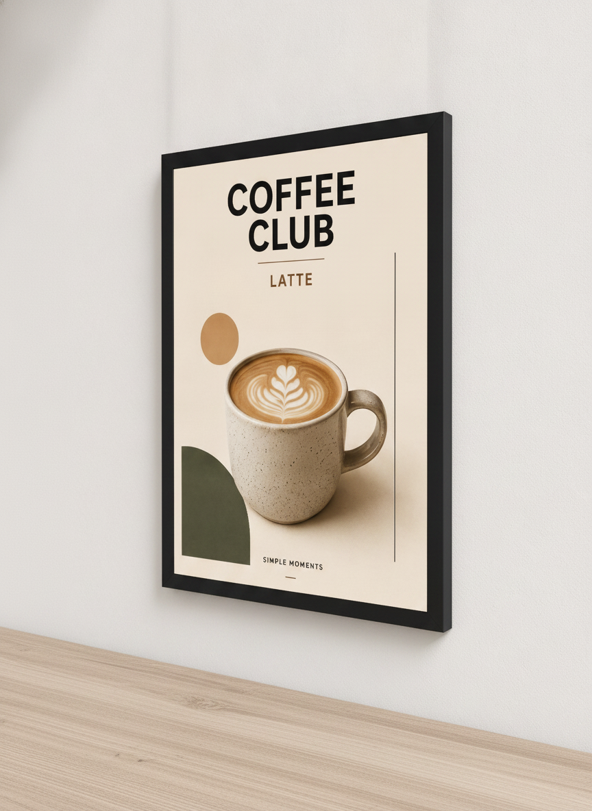 Kahve Anları – Minimal Çerçeveli Poster — Siyah Çerçeve — TabloLab