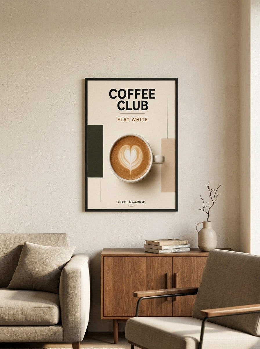 Kahve Kulübü – Modern Çerçeveli Poster — Siyah Çerçeve — TabloLab