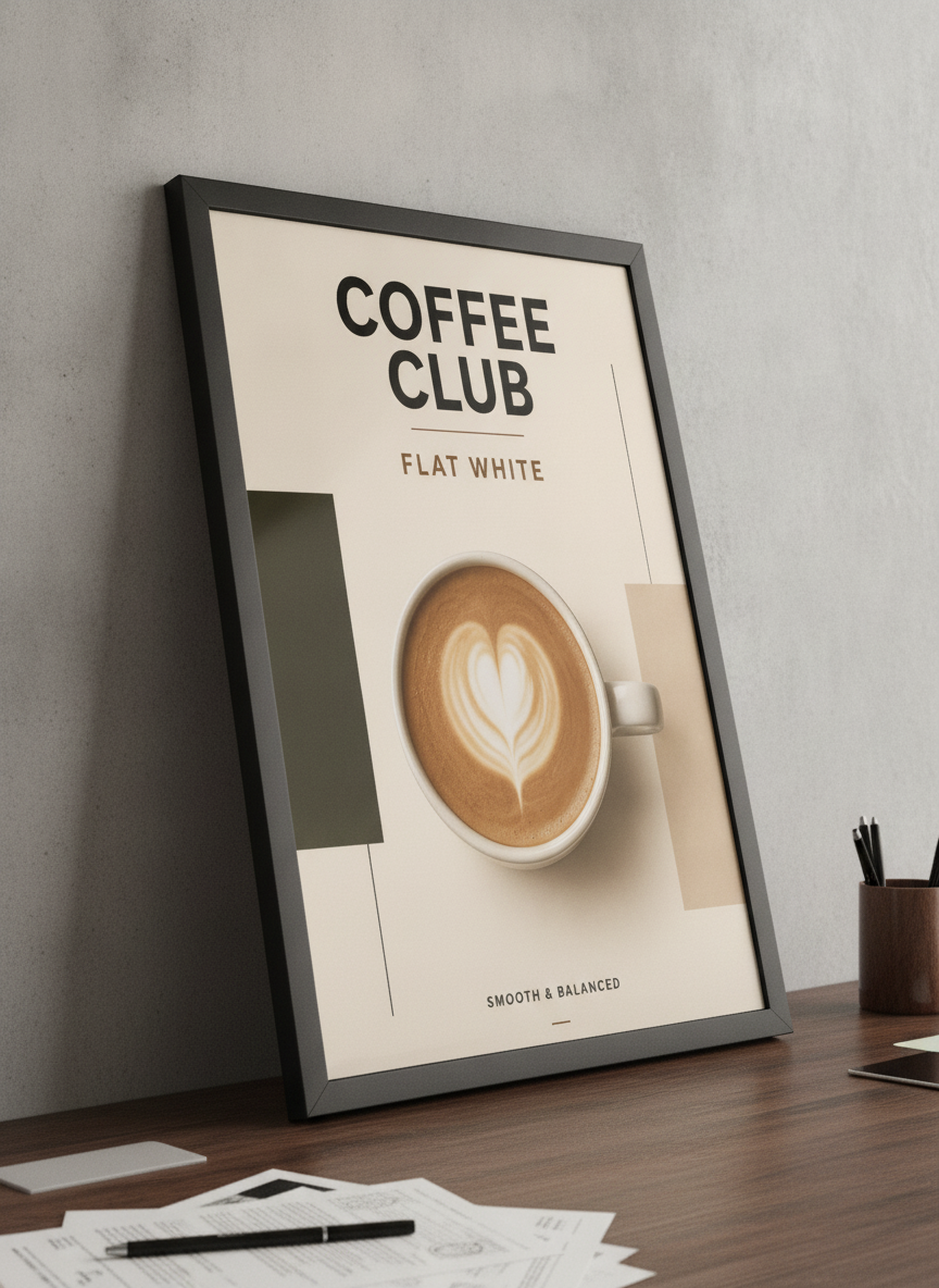 Kahve Kulübü – Modern Çerçeveli Poster — Siyah Çerçeve — TabloLab