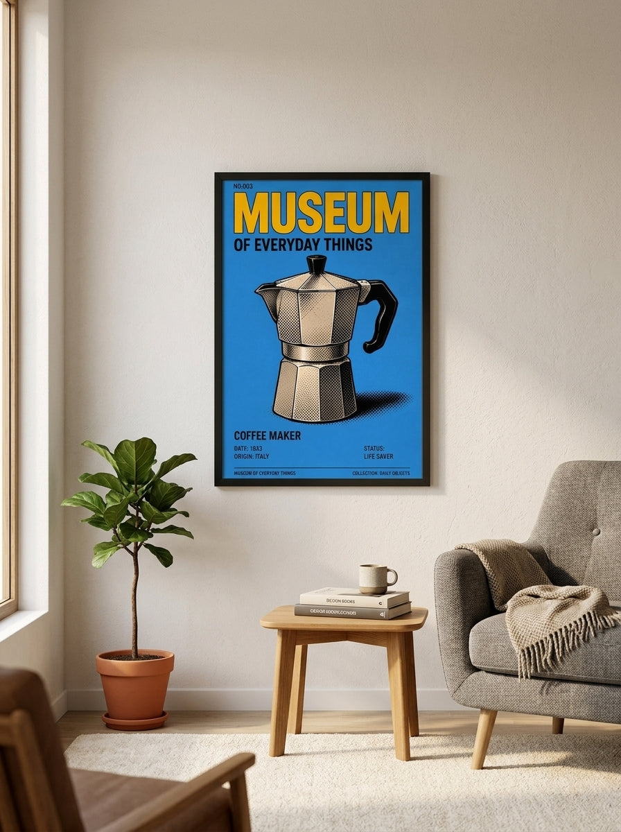Kahve Makinesi – Vintage Çerçeveli Poster — Siyah Çerçeve — TabloLab
