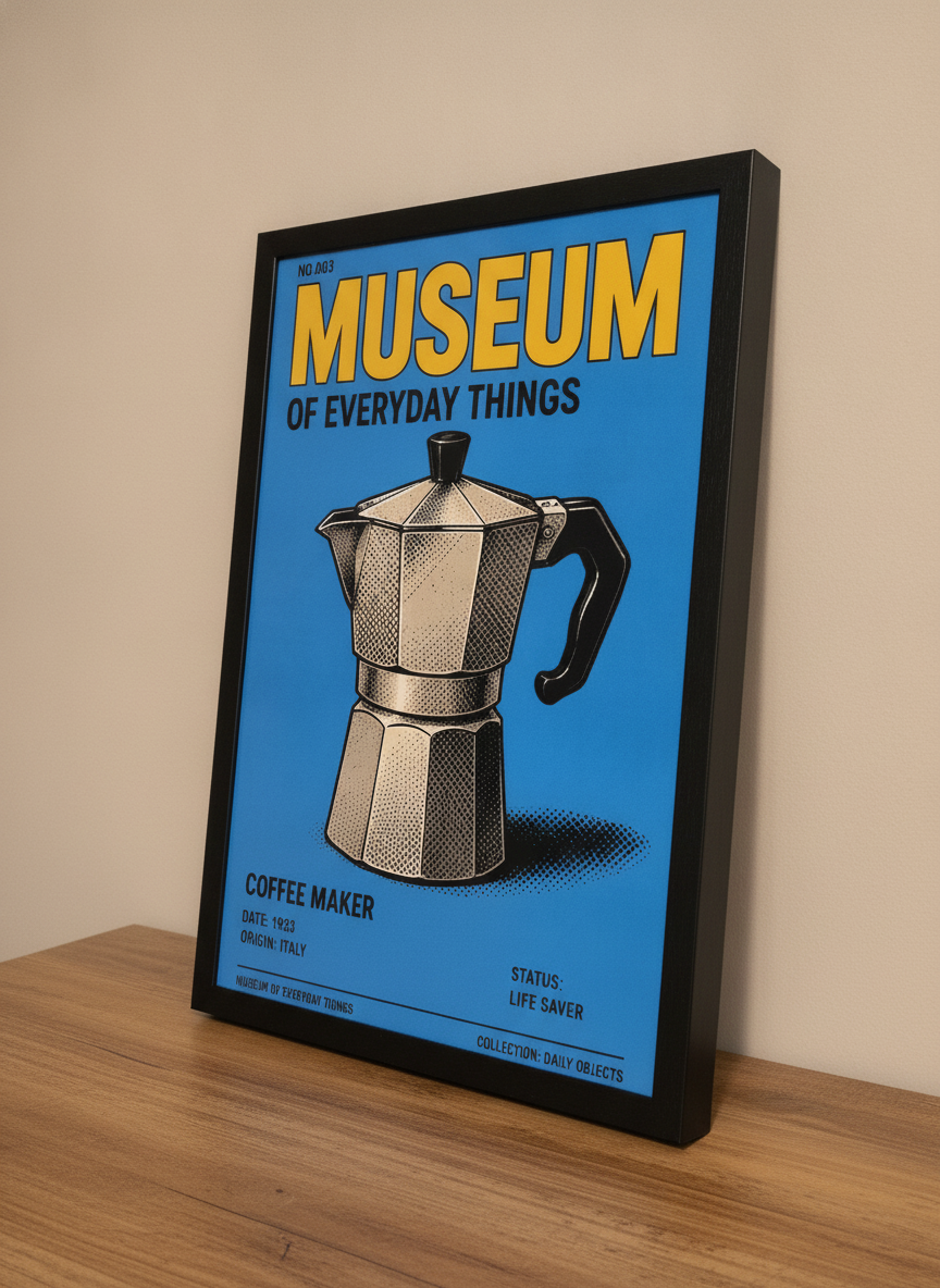 Kahve Makinesi – Vintage Çerçeveli Poster — Siyah Çerçeve — TabloLab