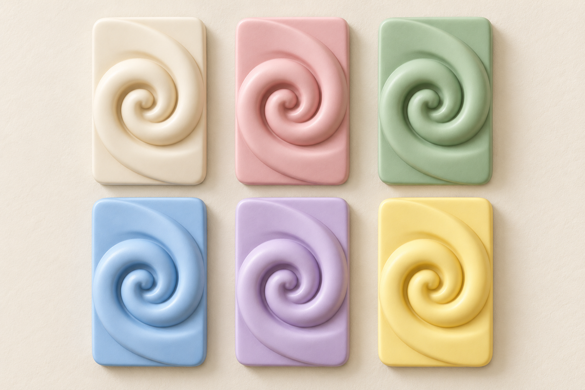 Spiral · 10 × 15 cm · altı pastel renk · dijital görselleştirme