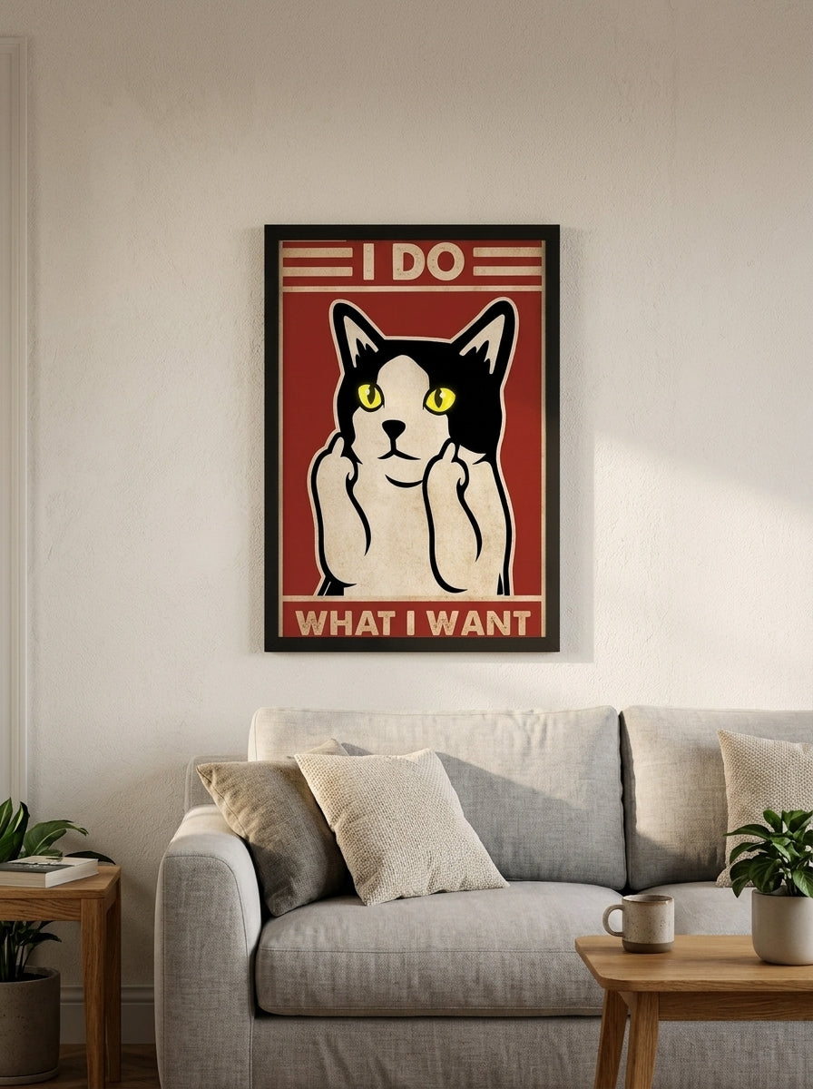 Kedinin İfadesi – Retro Çerçeveli Poster — Siyah Çerçeve — TabloLab