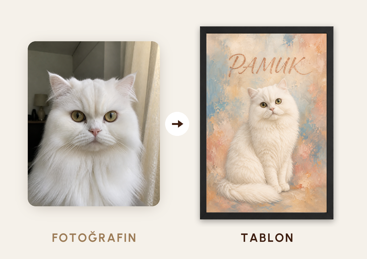 Kişiselleştirilebilir Klasik Pet Portresi — fotoğraftan tabloya örnek: PAMUK — TabloLab
