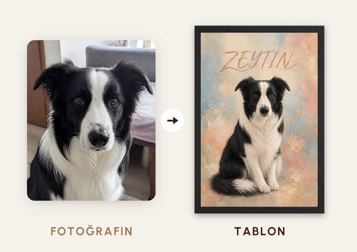 Kişiselleştirilebilir Klasik Pet Portresi — fotoğraftan tabloya örnek: ZEYTİN — TabloLab