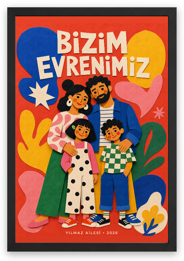 Kişiye Özel Renkli Aile Tablosu — Siyah — TabloLab