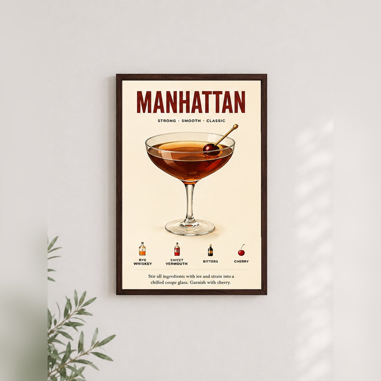 Klasik Manhattan – Retro Çerçeveli Poster — Ceviz — Paspartusuz — TabloLab